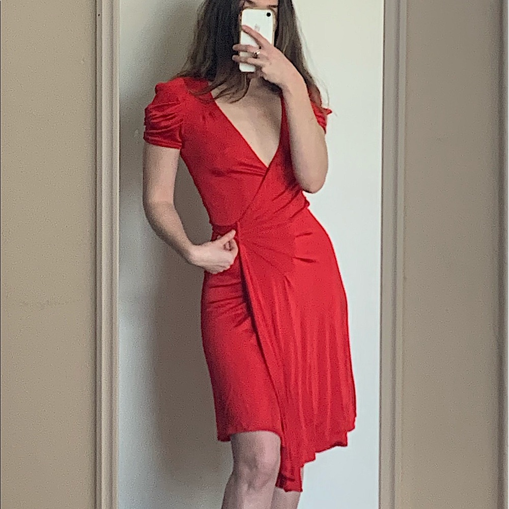 DVF Red Draped Wrap Dress